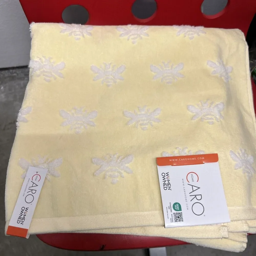 Caro Home 100% Cotton Bath Towel 2Pc Yellow White Bumble Bee